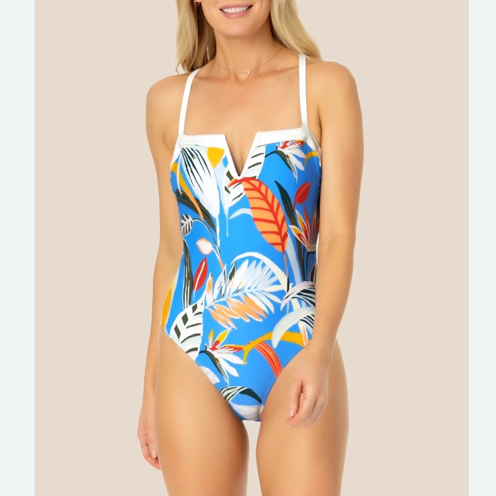 Catalina Blue and White One-Piece Swimsuit with Classic Silhouette